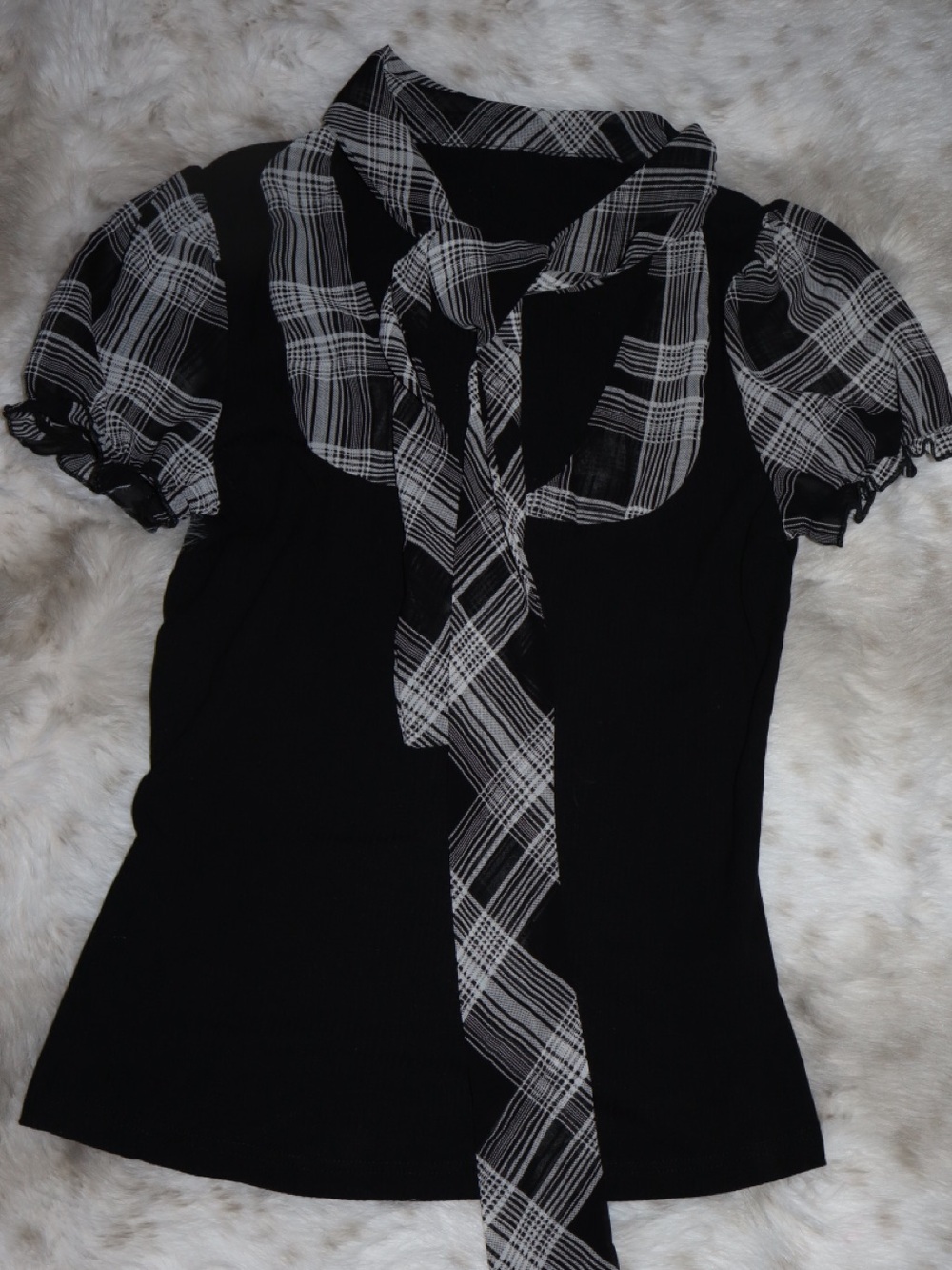 Black Short Sleeve Tie-Neck Blouse - Women's Top